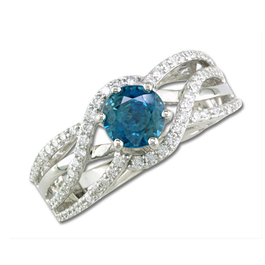 14K White Gold Blue Zircon/Diamond Ring