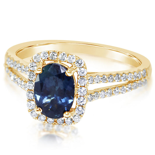 14K Yellow Gold Montana Sapphire/Diamond Ring