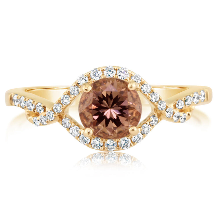 14K Rose Gold Lotus Garnet/Diamond Ring