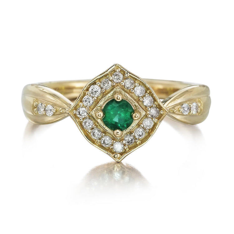 14K Yellow Gold Emerald/Diamond Ring