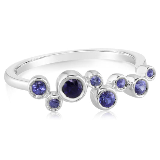 14K White Gold Graduated Blue Sapphire Ring