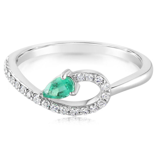 14K White Gold Emerald/Diamond Ring