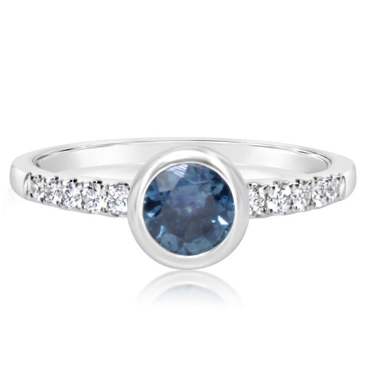 14K White Gold Montana Sapphire/Diamond Ring