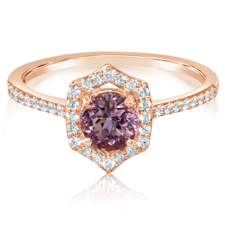 14K Rose Gold Lotus Garnet/Diamond Ring