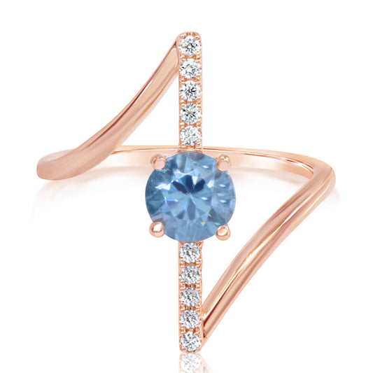 14K Rose Gold Blue Zircon/Diamond Ring