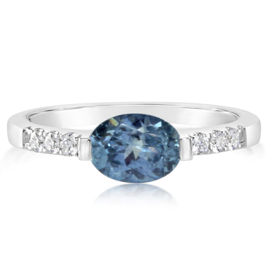 14K White Gold Montana Sapphire/Diamond Ring