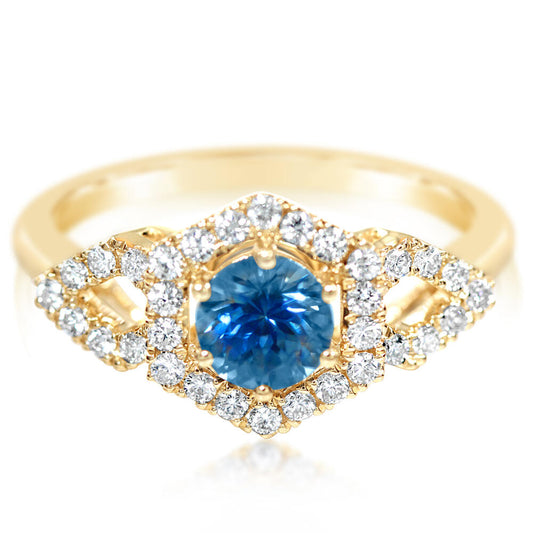 14K Yellow Gold Montana Sapphire/Diamond Ring