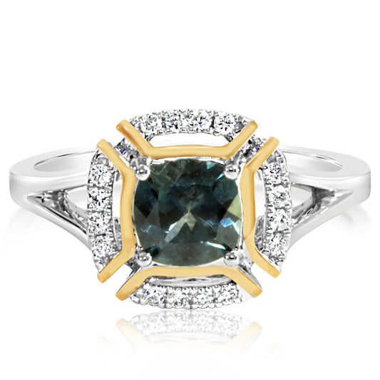 14K White and Yellow Gold Montana Sapphire/Diamond Ring