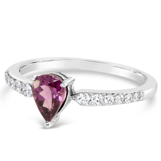 14K White Gold Purple Garnet/Diamond Ring