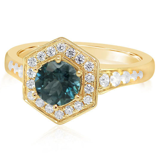 14K Yellow Gold Montana Sapphire/Diamond Ring