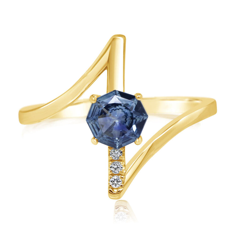 14K Yellow Gold 5 mm Octagon Montana Sapphire/Diamond Ring