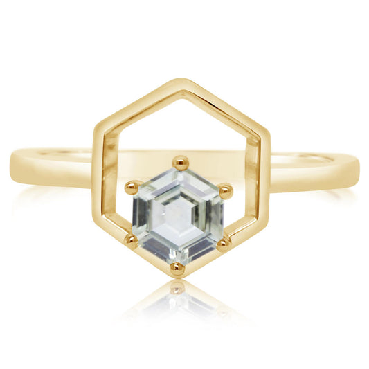 14K Yellow Gold 5mm Hexagon Montana Sapphire Ring