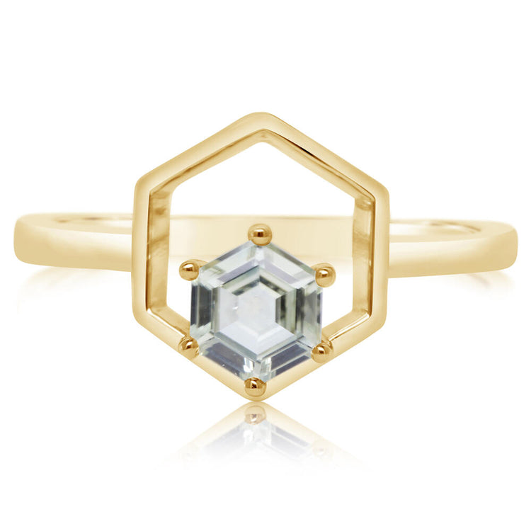 14K Yellow Gold 5mm Hexagon Montana Sapphire Ring