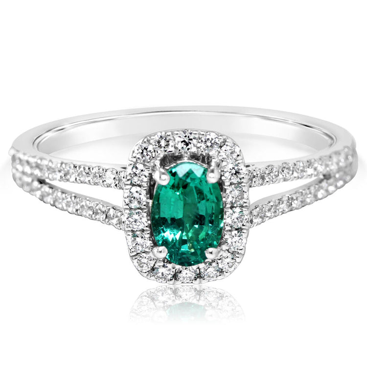 14K White Gold Emerald/Diamond Ring