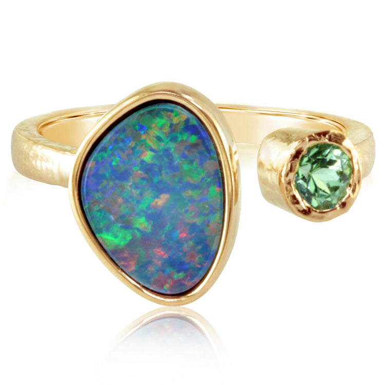 14K Yellow Gold Australian Opal Doublet/Mint Garnet Ring