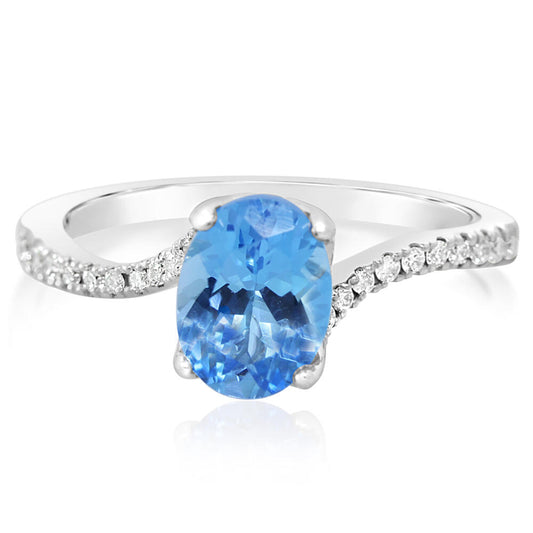 14K White Gold Blue Topaz/Diamond Ring