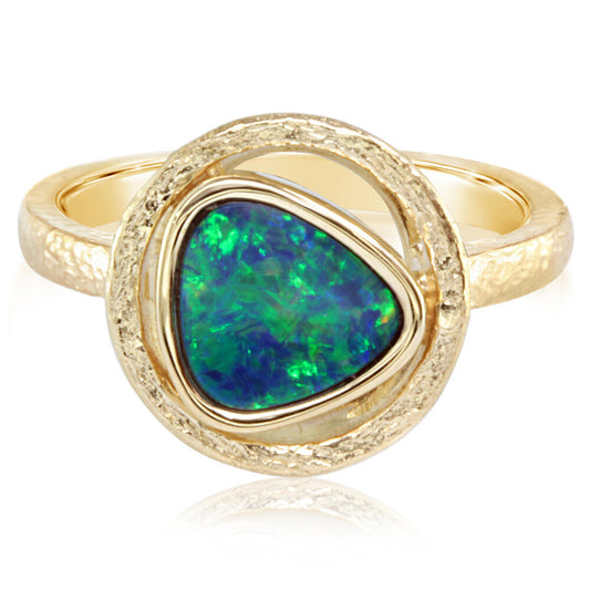 14K Yellow Gold Australian Opal Doublet Ring