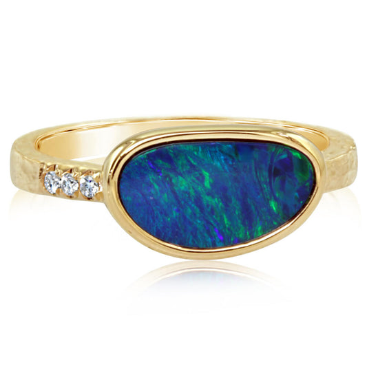 14K Yellow Gold Australian Opal Doublet/Diamond Ring