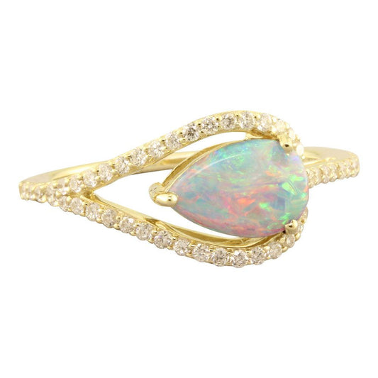 14K Yellow Gold Australian Opal/Diamond Ring