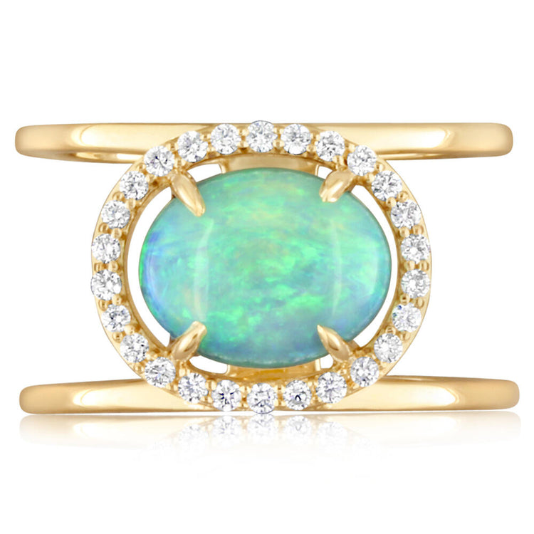 14K Yellow Gold Australian Opal/Diamond Ring