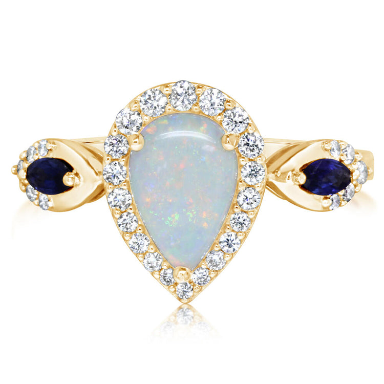 14K Yellow Gold Australian Opal/Sapphire/Diamond Ring N