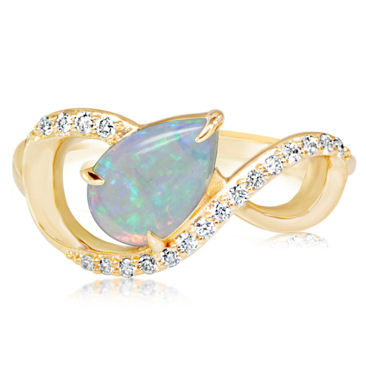 14K Yellow Gold Australian Opal/Diamond Ring