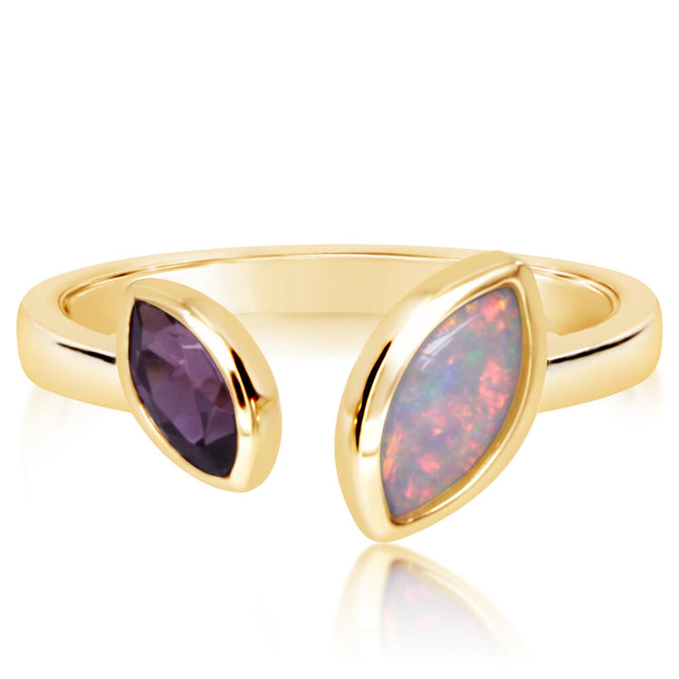 14K Yellow Gold Australian Opal/Purple Garnet Ring