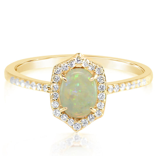 14K Yellow Gold Australian Opal/Diamond Ring