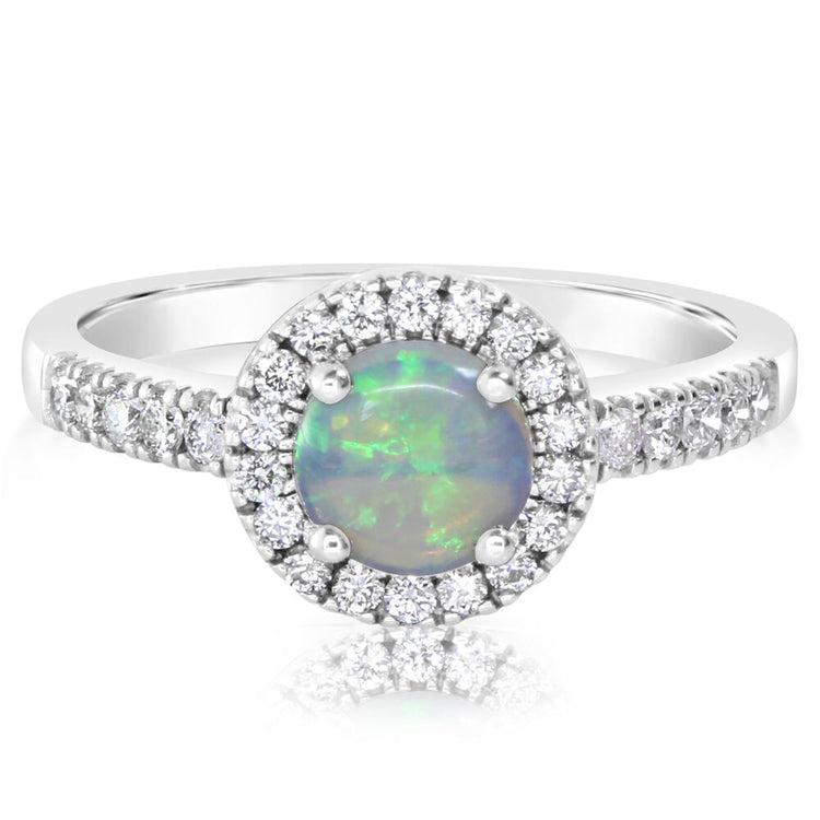 14K White Gold Australian Opal/Diamond Ring