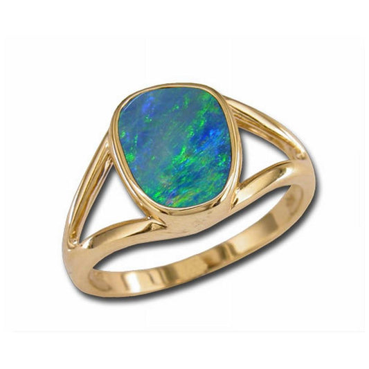 14K Yellow Gold Australian Opal Doublet Ring