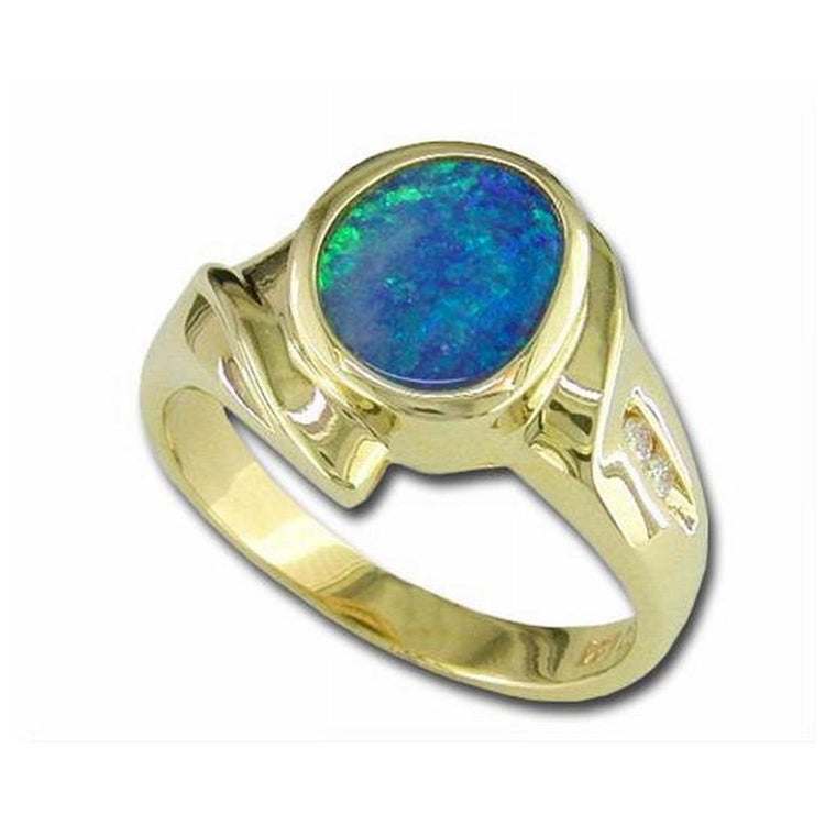 14K Yellow Gold Australian Opal Doublet/Diamond Ring