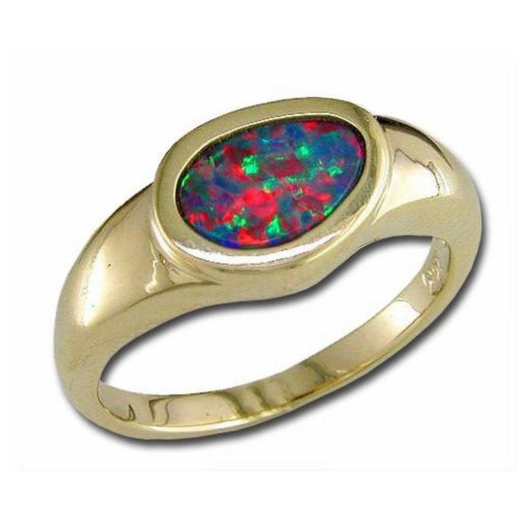 14K Yellow Gold Australian Opal Doublet Ring