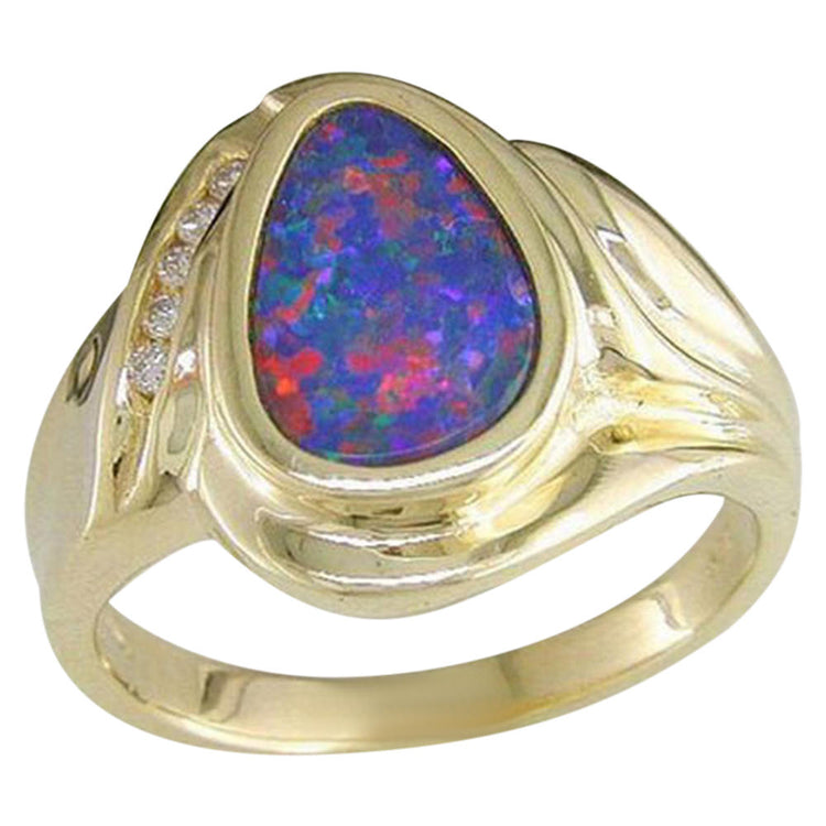 14K Gold Australian Opal Doublet Ring with Diamond