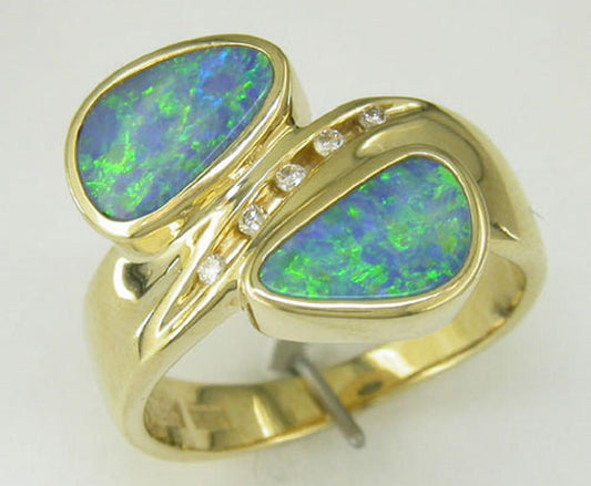 14K Gold Australian Opal Doublet Ring with Diamond