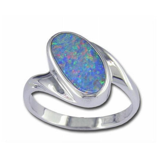 14K White Gold Australian Opal Doublet Ring