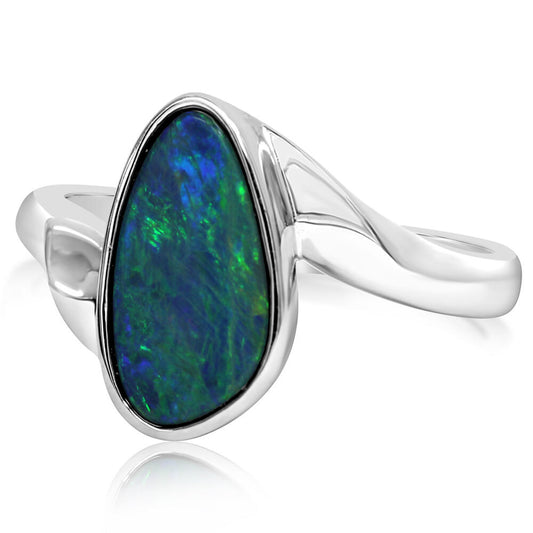 14K White Gold Australian Opal Doublet Ring