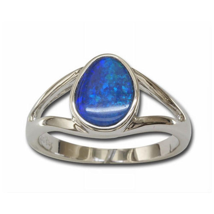 14K White Gold Australian Opal Doublet Small Stone Ring