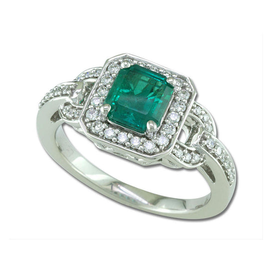 18K White Gold Brazilian Emerald/Diamond Ring