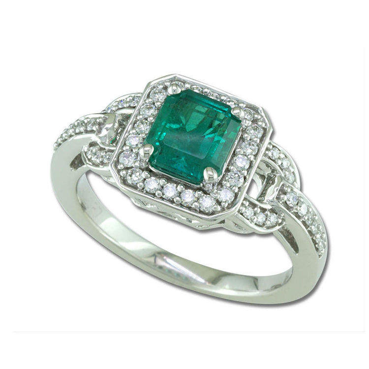 18K White Gold Brazilian Emerald/Diamond Ring