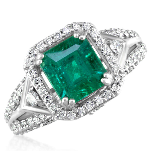 18K White Gold Brazilian Emerald/Diamond Ring