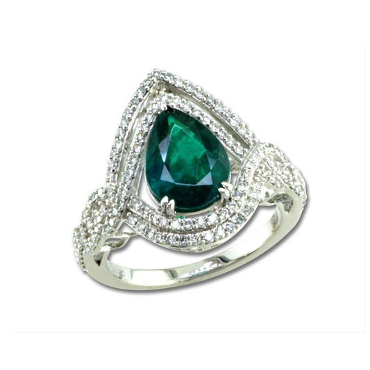 18K White Gold Emerald/Diamond Ring