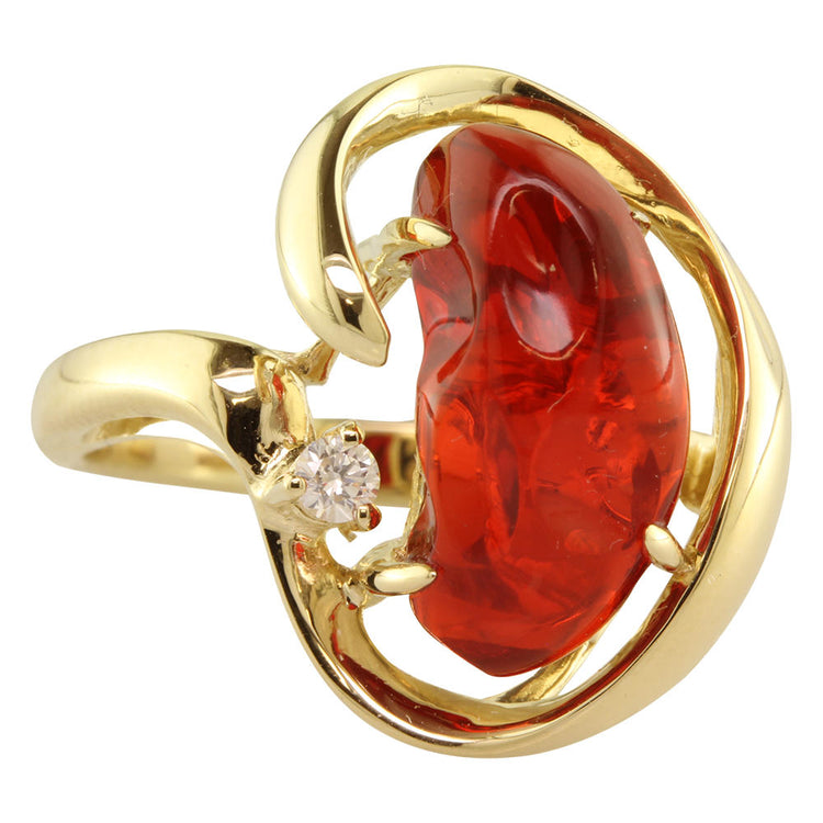 14K Yellow Gold Fire Opal/Diamond Ring