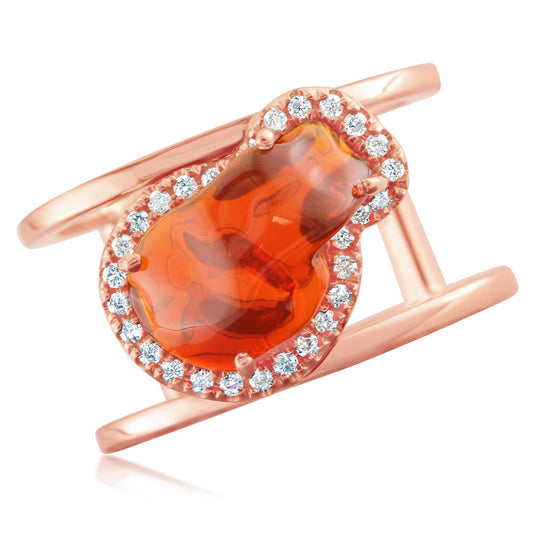 14K Rose Gold Mexican Fire Opal/Diamond Ring