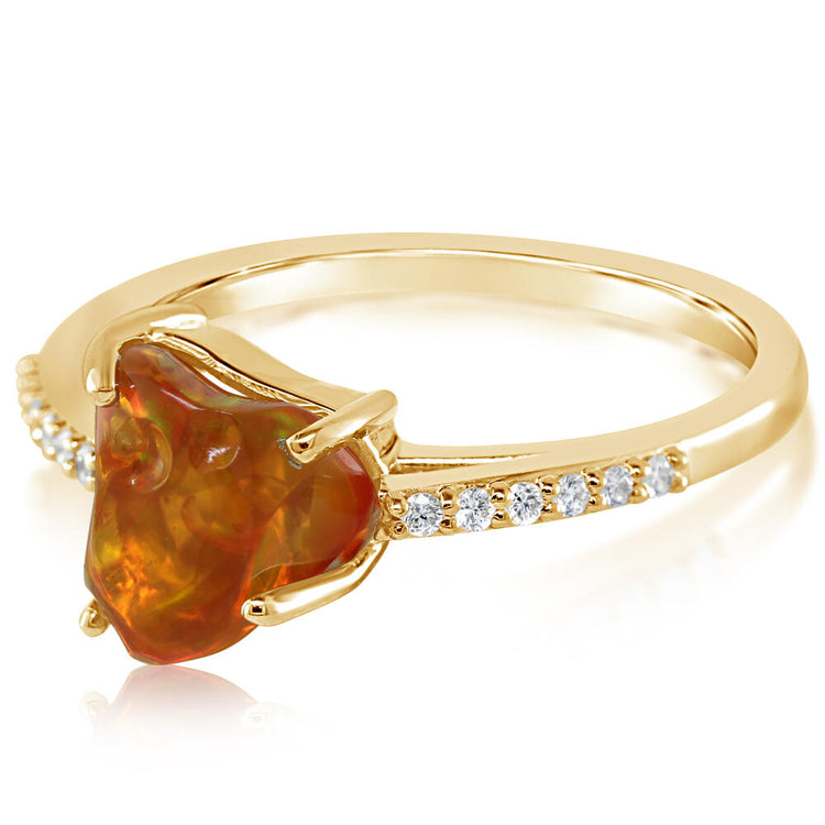 14K Yellow Gold Mexican Fire Opal/Diamond Ring