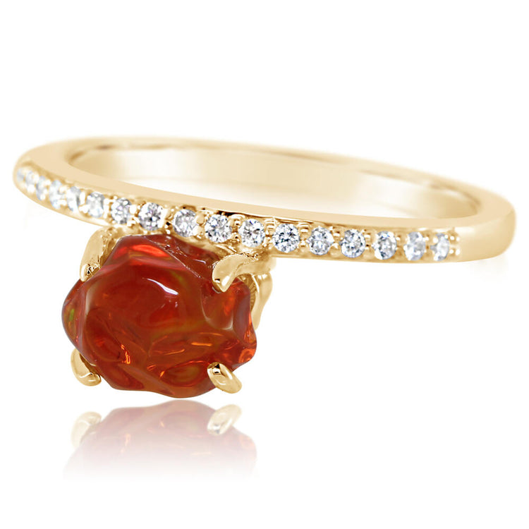 14K Yellow Gold Mexican Fire Opal/Diamond Ring