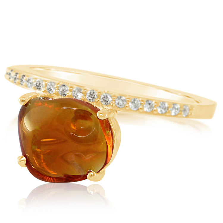 14K Yellow Gold Mexican Fire Opal/Diamond Ring