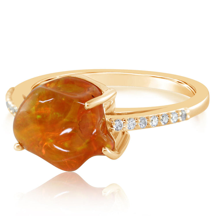 14K Yellow Gold Mexican Fire Opal/Diamond Ring