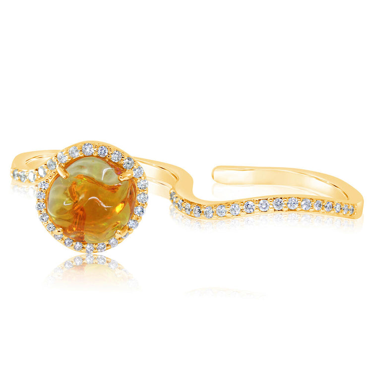 14K Yellow Gold Mexican Fire Opal/Diamond Ring