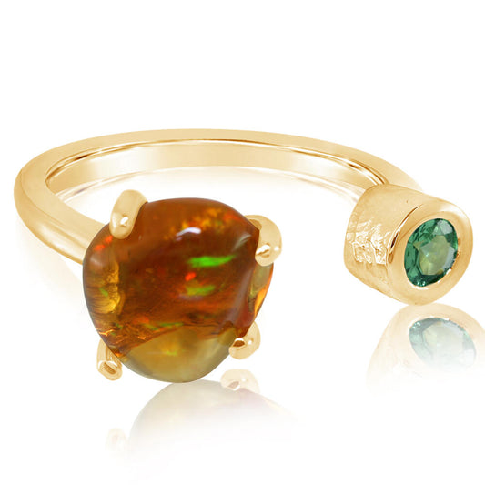 14K Yellow Gold Mexican Fire Opal/Mint Garnet Ring