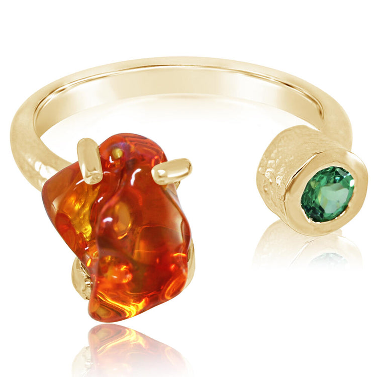 14K Yellow Gold Mexican Fire Opal/Mint Garnet Ring